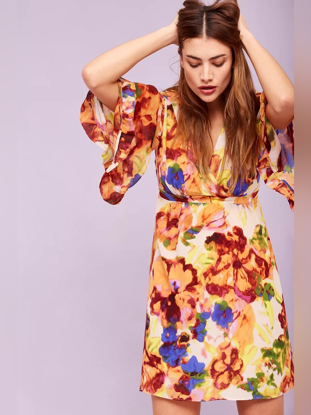 Anthropologie Jaida Silk Kimono Dress, Orange